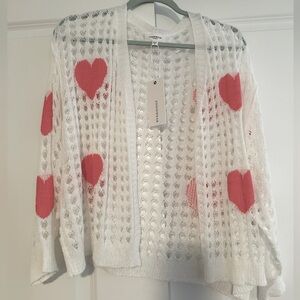NWT Anniwear open knit cardigan with pink hearts - small